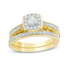 Thumbnail Image 1 of 1/2 CT. T.W. Diamond Cushion Frame Vintage-Style Interlocking Bridal Set in 10K Gold