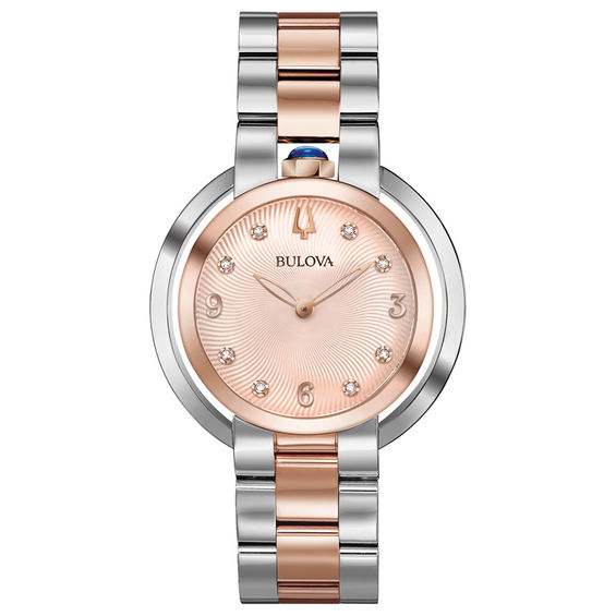 Ladiesâ Bulova Rubaiyat Diamond Accent Two-Tone Watch with Rose-Tone Dial (Model: 98P174)