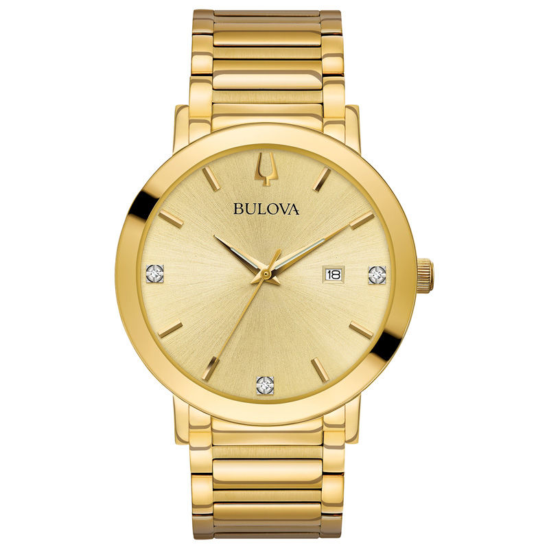 Men's Bulova Modern Diamond Accent Gold-Tone Watch with Champagne Dial (Model: 97D115)