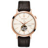 Thumbnail Image 1 of Men's Bulova Aerojet Automatic Rose-Tone Strap Watch with White Skeleton Dial (Model: 97A136)