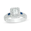 Thumbnail Image 1 of Vera Wang Love Collection 1-1/5 CT. T.W. Emerald-Cut Diamond and Blue Sapphire Engagement Ring in 14K White Gold