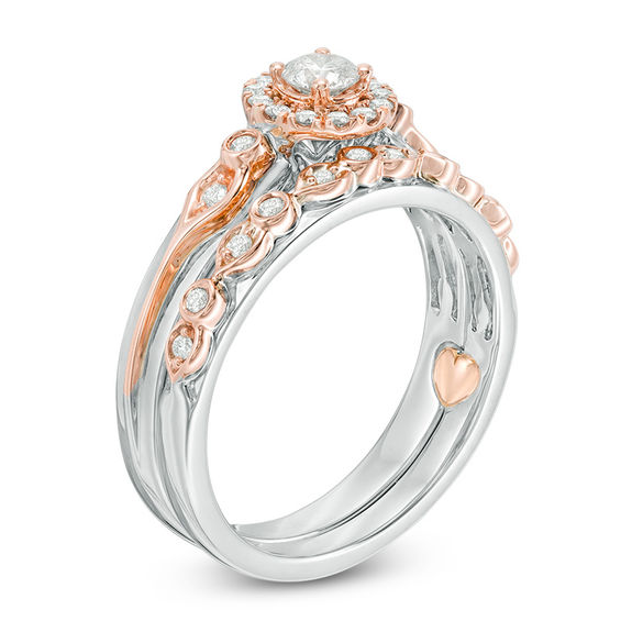 3/8 CT. T.w. Diamond Frame Interlocking Bridal Set in 10K Two-Tone Gold