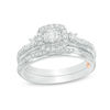 Thumbnail Image 1 of 5/8 CT. T.W. Diamond Cushion Frame Interlocking Bridal Set in 10K White Gold