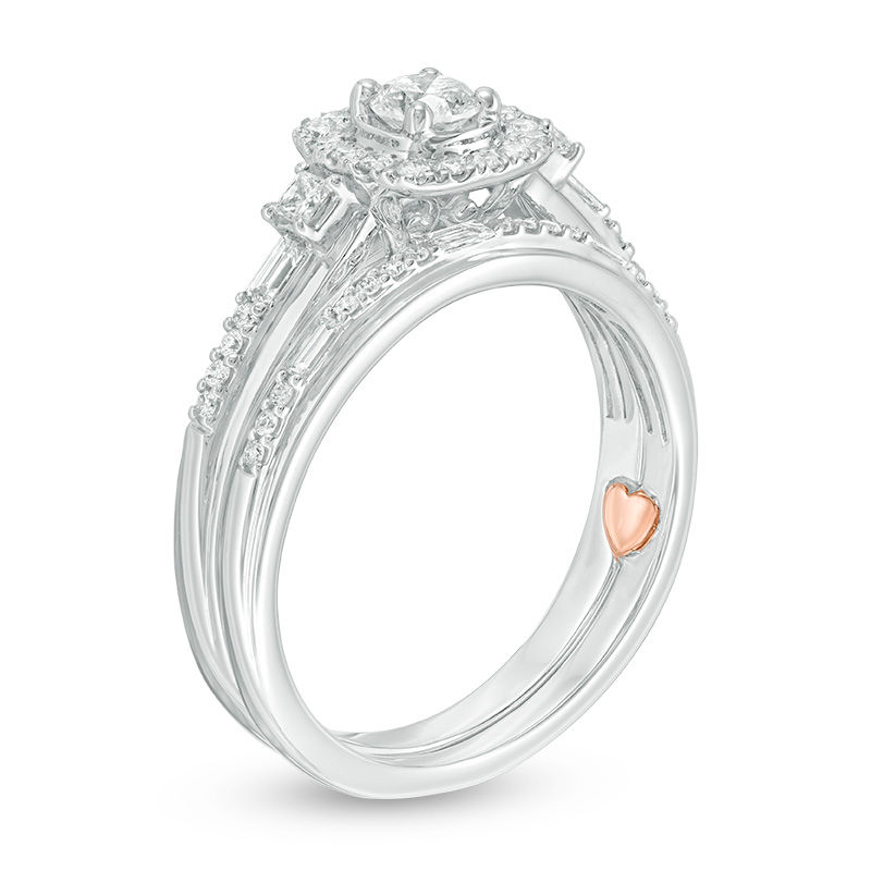 Main Image 2 of 5/8 CT. T.W. Diamond Cushion Frame Interlocking Bridal Set in 10K White Gold