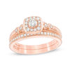 Thumbnail Image 1 of 3/8 CT. T.W. Diamond Cushion Frame Interlocking Bridal Set in 10K Rose Gold