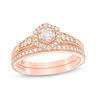 Thumbnail Image 1 of 1/2 CT. T.W. Diamond Hexagon Frame Vintage-Style Interlocking Bridal Set in 10K Rose Gold