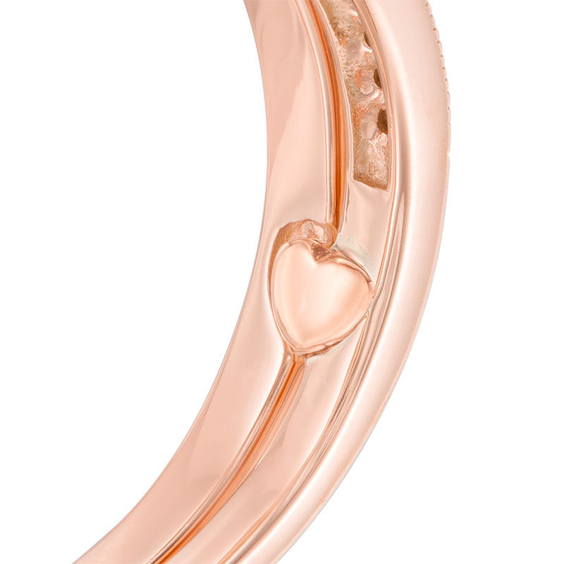 Main Image 4 of 1/2 CT. T.W. Diamond Hexagon Frame Vintage-Style Interlocking Bridal Set in 10K Rose Gold