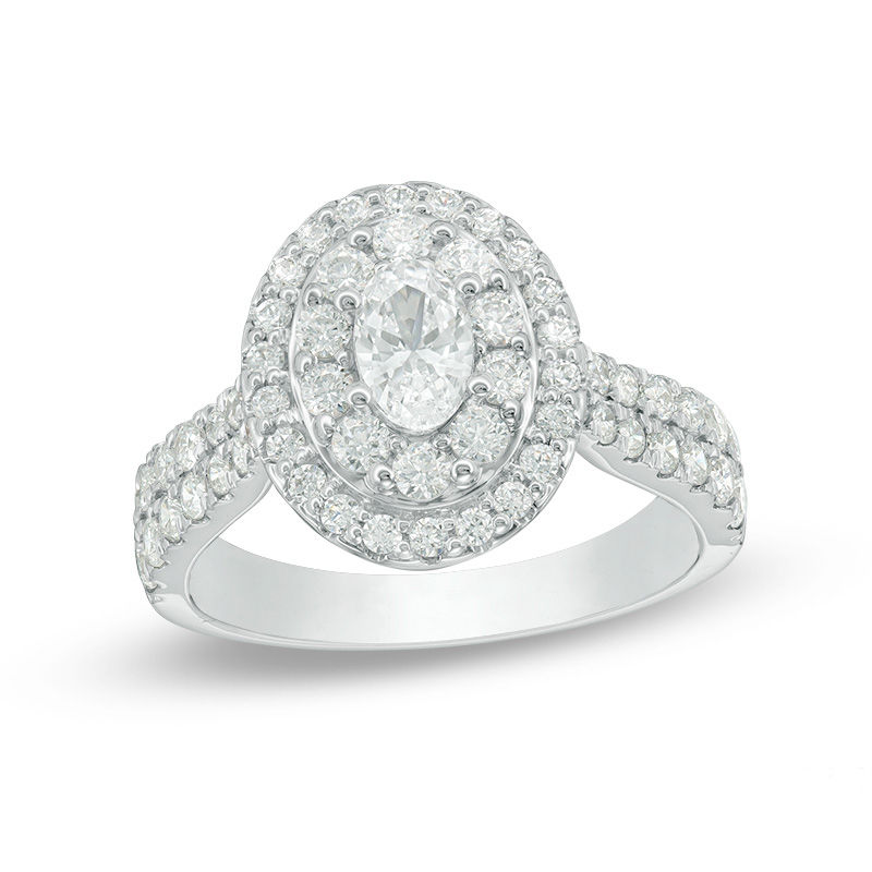Love's Destiny by Zales 1-1/2 CT. T.W. Certified Oval Diamond Double Frame Engagement Ring in 14K Two-Tone Gold (I/SI2)