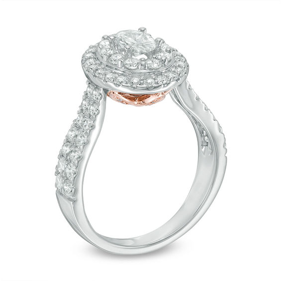 Love's Destiny by Zales 1-1/2 CT. T.w. Certified Oval Diamond Double Frame Engagement Ring in 14K Two-Tone Gold (I/Si2)