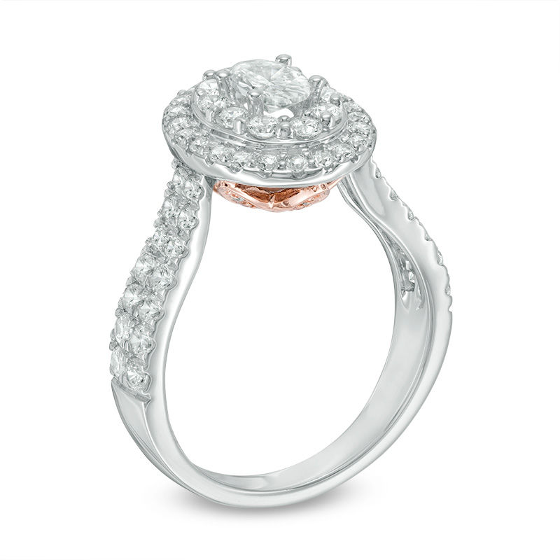 Love's Destiny by Zales 1-1/2 CT. T.W. Certified Oval Diamond Double Frame Engagement Ring in 14K Two-Tone Gold (I/SI2)