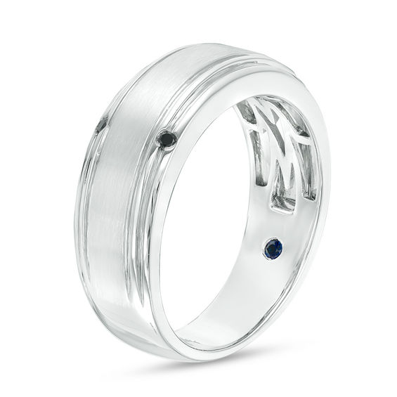 Vera Wang Men's 1/20 CT. T.w. Black Diamond Four Stone Wedding Band in 14K White Gold