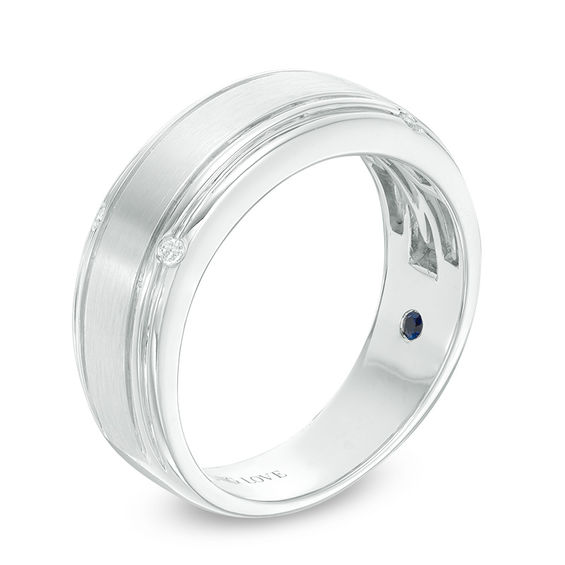Vera Wang Men's 1/20 CT. T.w. Diamond Four Stone Wedding Band in 14K White Gold
