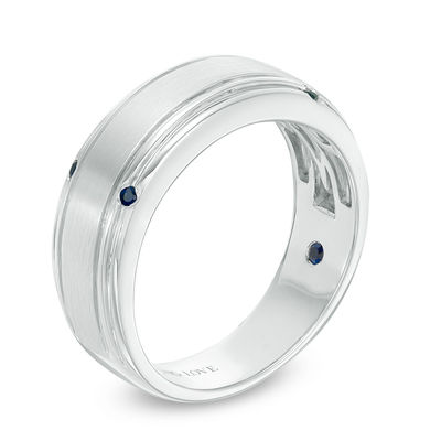 Four Blue Stone Silver Rhodium Plated Mens Ring 