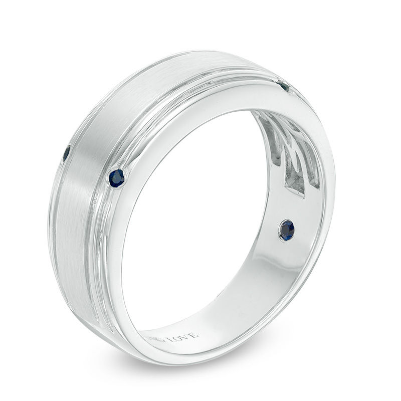Main Image 2 of Vera Wang Men's Blue Sapphire Four Stone Wedding Band in 14K White Gold