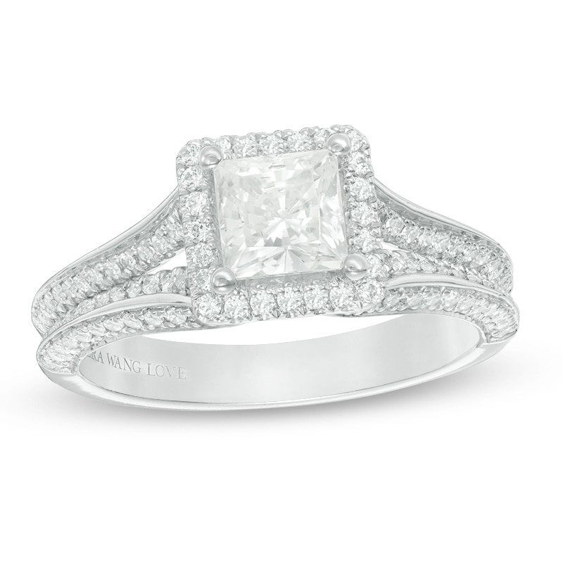 Main Image 1 of Vera Wang Love Collection 1-1/2 CT. T.W. Princess-Cut Diamond Frame Engagement Ring in 14K White Gold