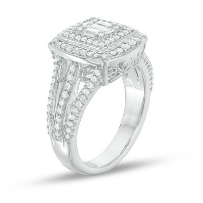 3 4 CT. T.W. Baguette and Round Composite Diamond Double Frame