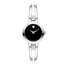 Ladies' Movado Amorosa® 1/15 CT. T.W. Diamond Bangle Watch with Black Dial (Model: 0607154)