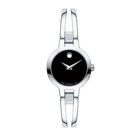 Ladies' Movado AmorosaÂ® 1/15 CT. T.w. Diamond Bangle Watch with Black Dial (Model: 0607154)
