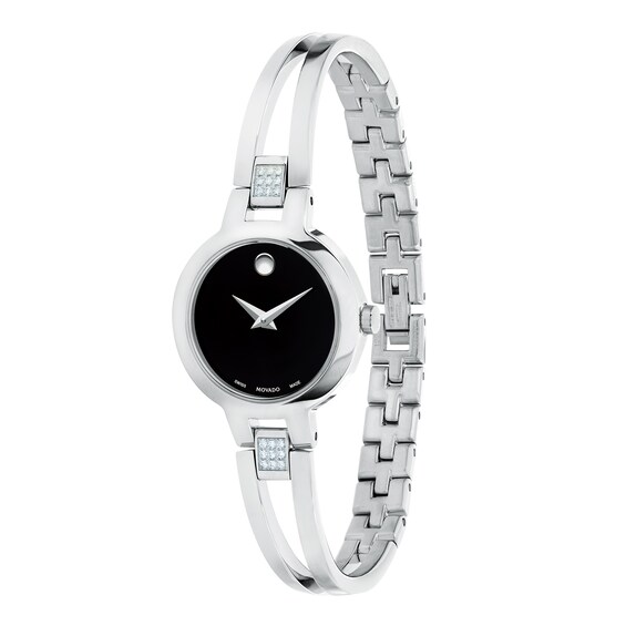 Ladies' Movado AmorosaÂ® 1/15 CT. T.w. Diamond Bangle Watch with Black Dial (Model: 0607154)