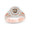 Thumbnail Image 0 of 1-1/4 CT. T.W. Enhanced Champagne and White Diamond Double Frame Vintage-Style Bridal Set in 14K Rose Gold