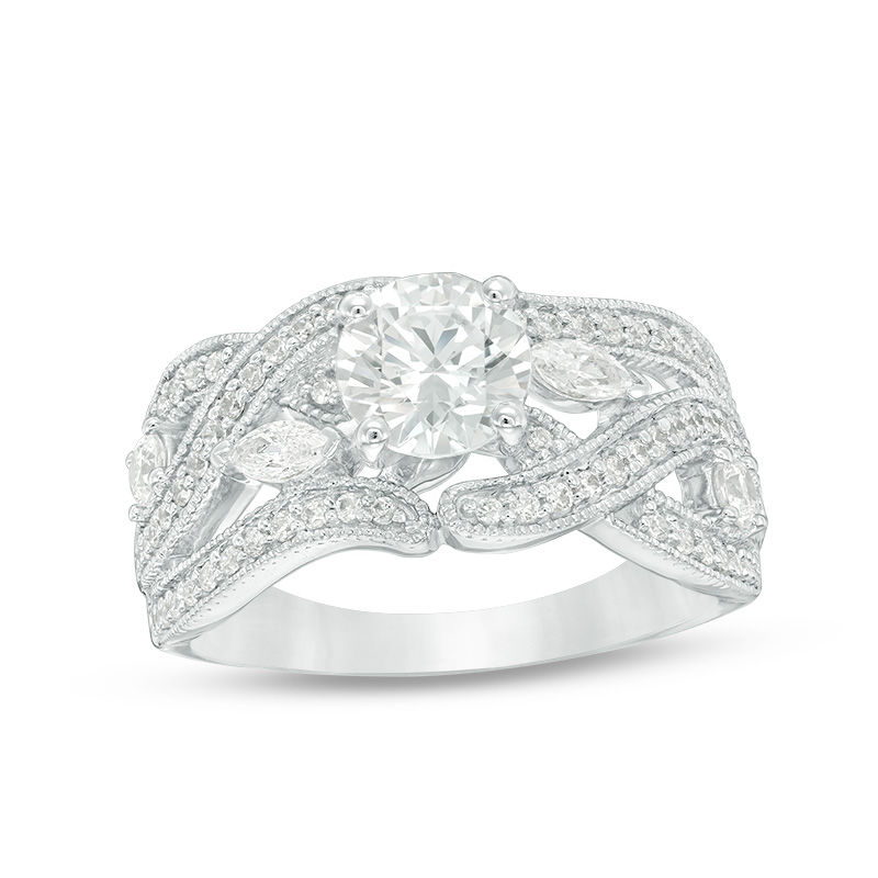 1-1/2 CT. T.W. Diamond Intertwining Vintage-Style Engagement Ring in 14K White Gold