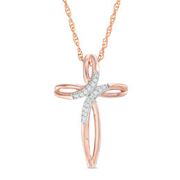 1/20 CT. T.W. Diamond Loop Cross Pendant in Sterling Silver with 14K Rose Gold Plate