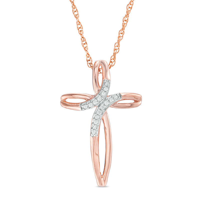 Main Image 1 of 1/20 CT. T.W. Diamond Loop Cross Pendant in Sterling Silver with 14K Rose Gold Plate