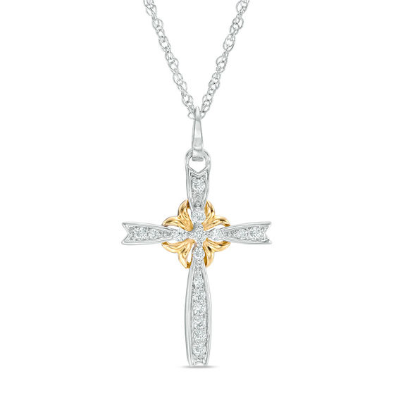 T W Diamond Gothic Style Cross Pendant In Sterling Silver With T W Diamond Gothic Style Cross Pendant In Sterling Silver With