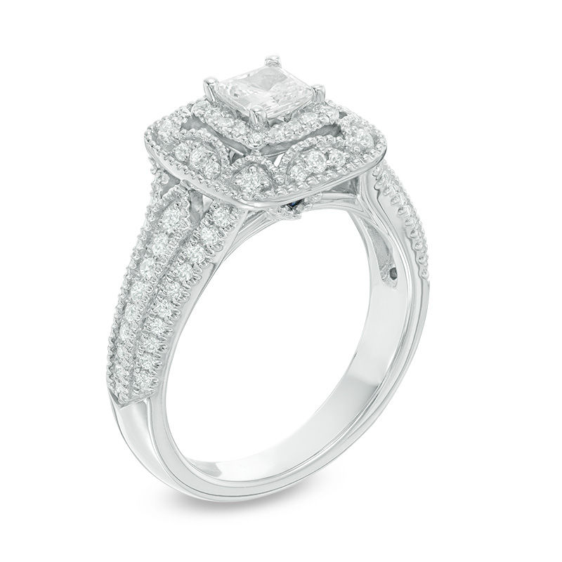 Main Image 2 of Vera Wang Love Collection 1 CT. T.W. Princess-Cut Diamond Frame Vintage-Style Engagement Ring in 14K White Gold