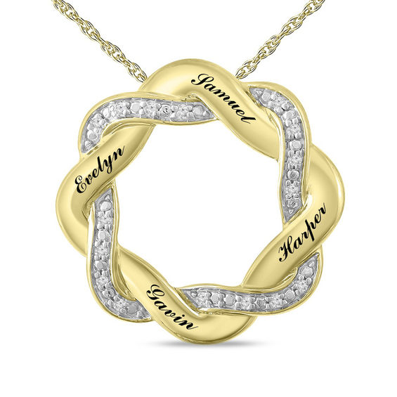 Mother's Diamond Accent Woven Circle Pendant (4 Names)