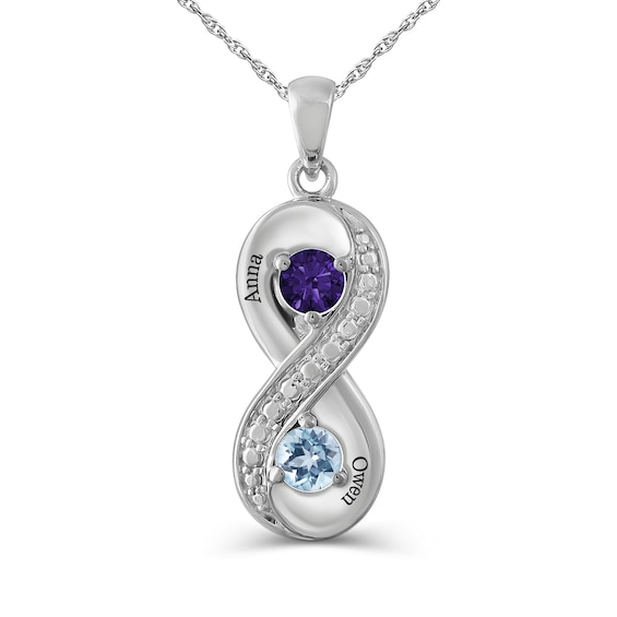 Couple's 4.0mm Birthstone and Beaded Infinity Pendant (2 Stones and Names)