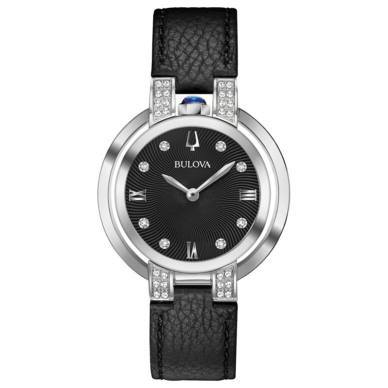 Ladies’ Bulova Rubaiyat Diamond Accent Strap Watch with Black Dial (Model: 96R217)