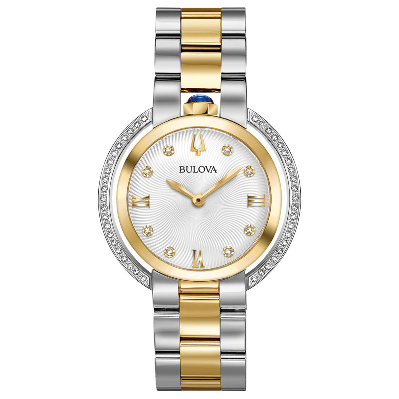 Main Image 1 of Ladies’ Bulova Rubaiyat 1/5 CT. T.W. Diamond Two-Tone Watch with Silver-White Dial (Model: 98R246)