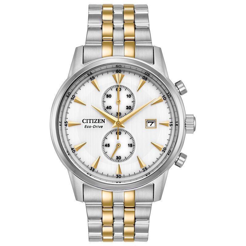 Men's Citizen Eco-Drive® Corso Chronograph Two-Tone Watch with White Dial (Model: CA7004-54A)