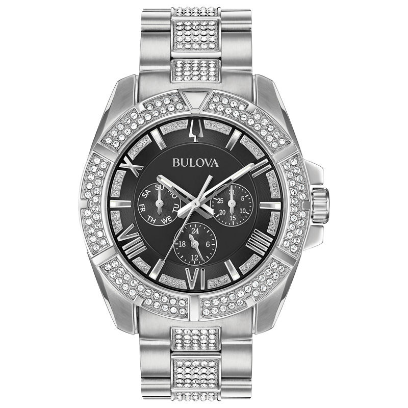 Men's Bulova Octava Crystal Accent Watch with Black Dial (Model: 96C126)