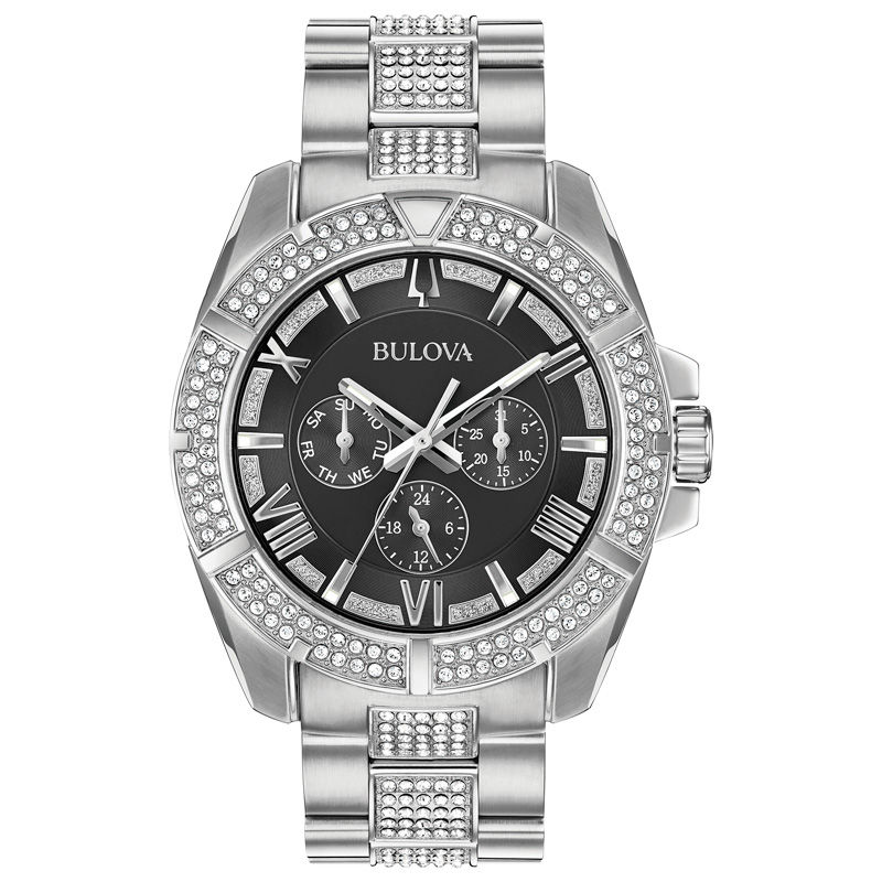Main Image 1 of Men's Bulova Octava Crystal Accent Watch with Black Dial (Model: 96C126)
