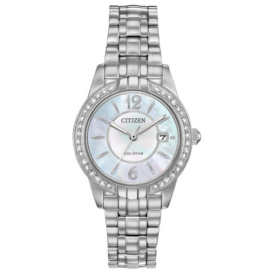 Ladies' Exclusive Citizen Eco-DriveÂ® Silhouette Crystal Accent Watch with Mother-of-Pearl Dial (Model: Ew1680-55Y)
