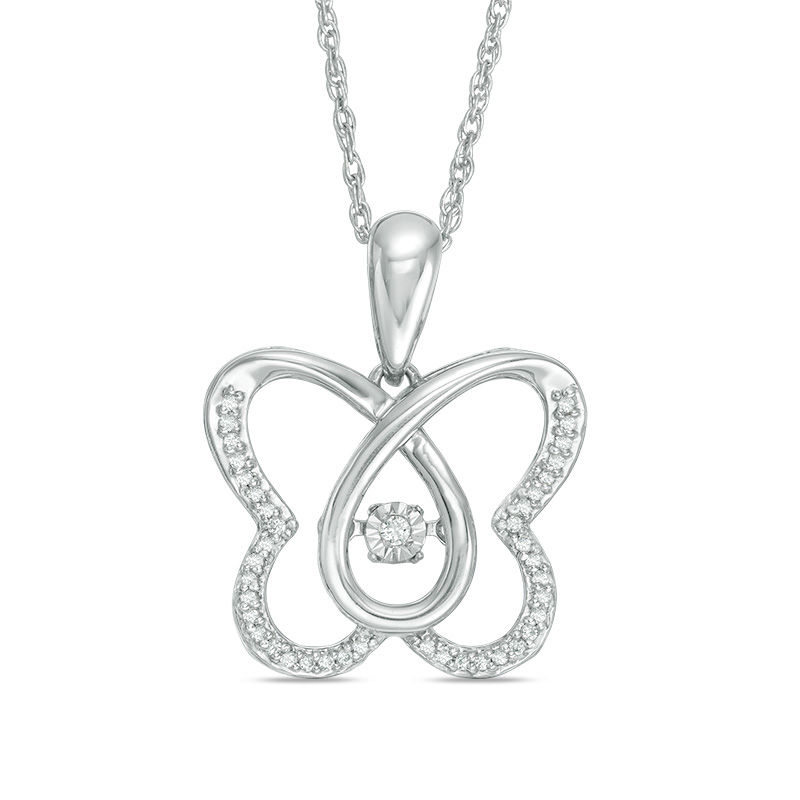 Main Image 1 of 0.12 CT. T.W. Diamond Butterfly Pendant in Sterling Silver