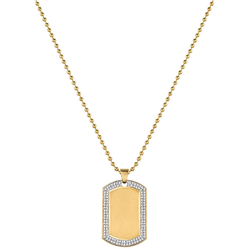 Main Image 3 of Men's Exclusive Bulova Crystal Accent Gold-Tone PVD Watch and Dog Tag Pendant Box Set (Model: 98K102)