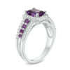 Thumbnail Image 2 of Emerald-Cut Amethyst and Lab-Created White Sapphire Frame Ring in Sterling Silver