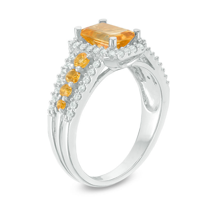 Main Image 2 of Emerald-Cut Citrine and Lab-Created White Sapphire Frame Ring in Sterling Silver
