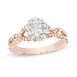 Love's Destiny by Zales 7/8 CT. T.W. Certified Oval Diamond Frame Twist Engagement Ring in 14K Rose Gold (I/SI2)