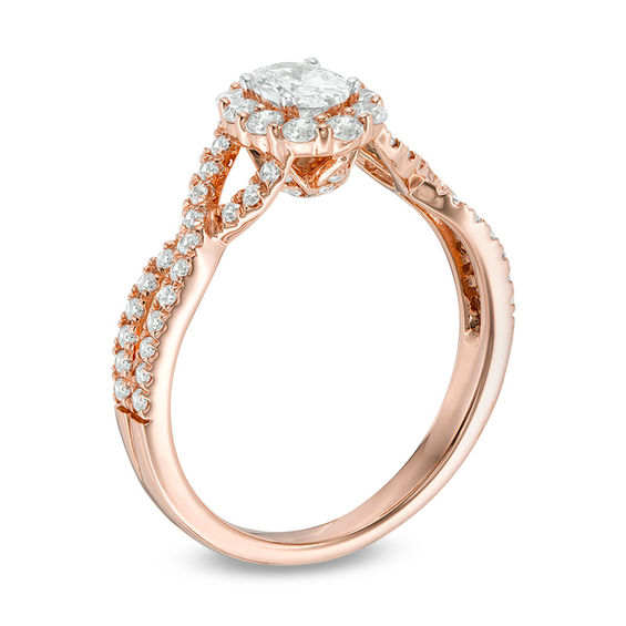Love's Destiny by Zales 7/8 CT. T.w. Certified Oval Diamond Frame Twist Engagement Ring in 14K Rose Gold (I/Si2)