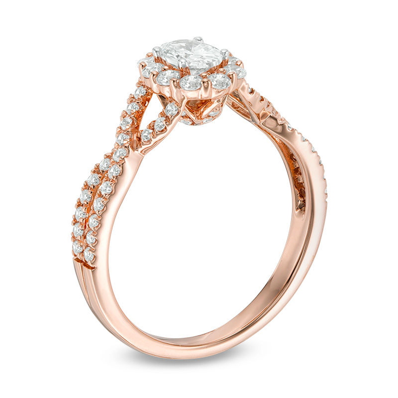 Love's Destiny by Zales 7/8 CT. T.W. Certified Oval Diamond Frame Twist Engagement Ring in 14K Rose Gold (I/SI2)