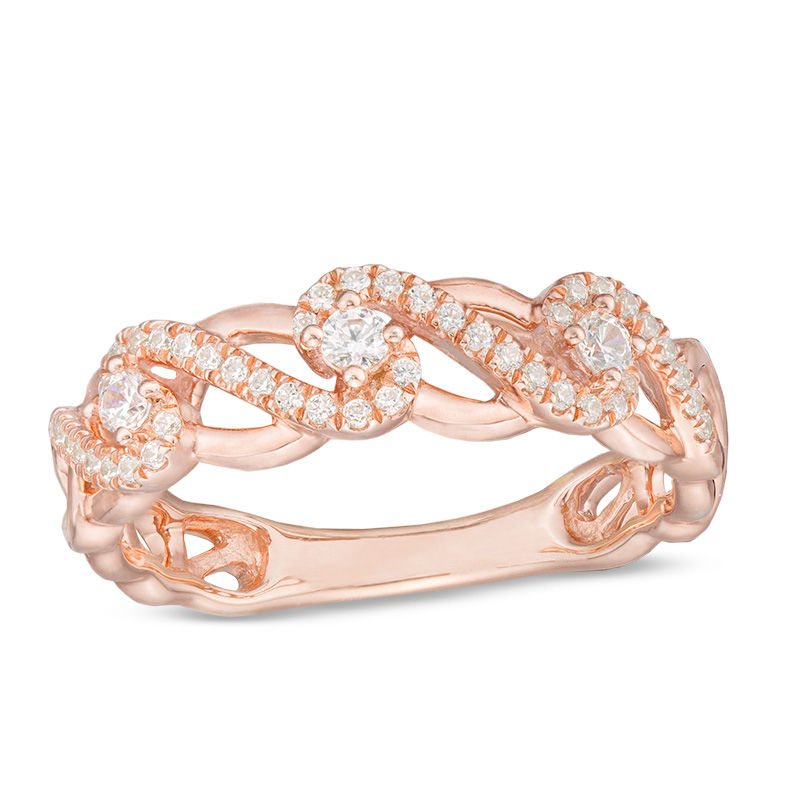 Main Image 1 of 1/4 CT. T.W. Diamond Wave Anniversary Band in 14K Rose Gold