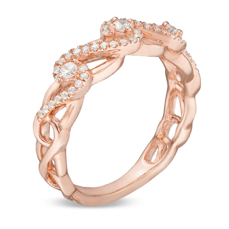 Main Image 3 of 1/4 CT. T.W. Diamond Wave Anniversary Band in 14K Rose Gold