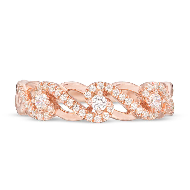 Main Image 4 of 1/4 CT. T.W. Diamond Wave Anniversary Band in 14K Rose Gold