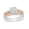 Thumbnail Image 1 of 1/3 CT. T.W. Quad Princess-Cut Diamond Frame Interlocking Bridal Set in 10K Two-Tone Gold