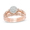 Thumbnail Image 1 of 1/4 CT. T.W. Composite Diamond Frame Interlocking Bridal Set in 10K Rose Gold