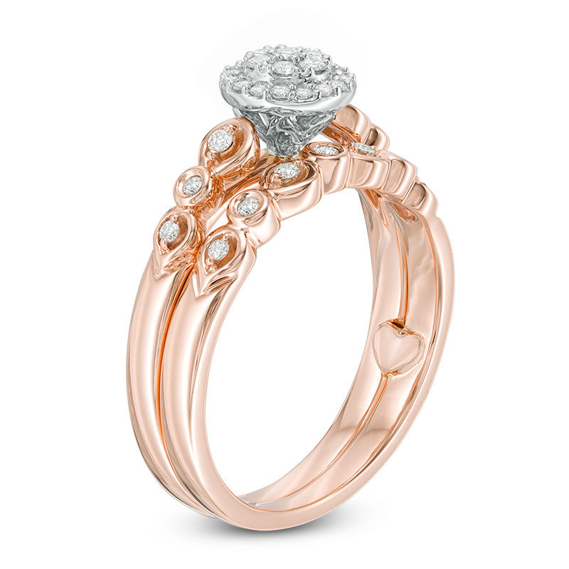 Main Image 2 of 1/4 CT. T.W. Composite Diamond Frame Interlocking Bridal Set in 10K Rose Gold